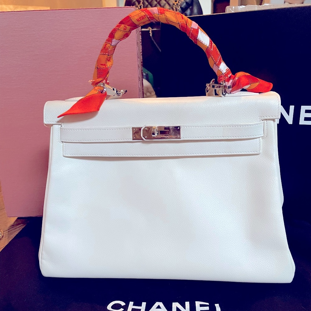 Hermès Kelly 32 white with palladium hardware